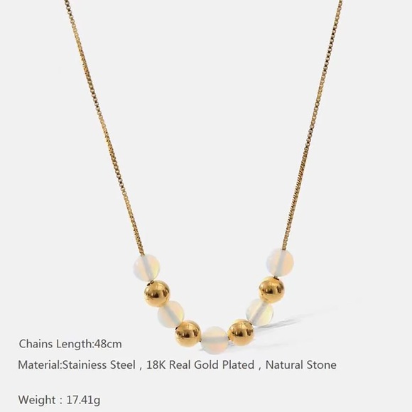 ◾️18K Gold Plated Round Opal Natural Stone Necklace - Picture 5 of 5